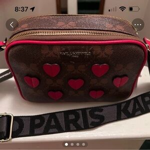 KARL LAGERFELD NWT CAMERA SMALL CROSSBODY BAG WITH HEARTS